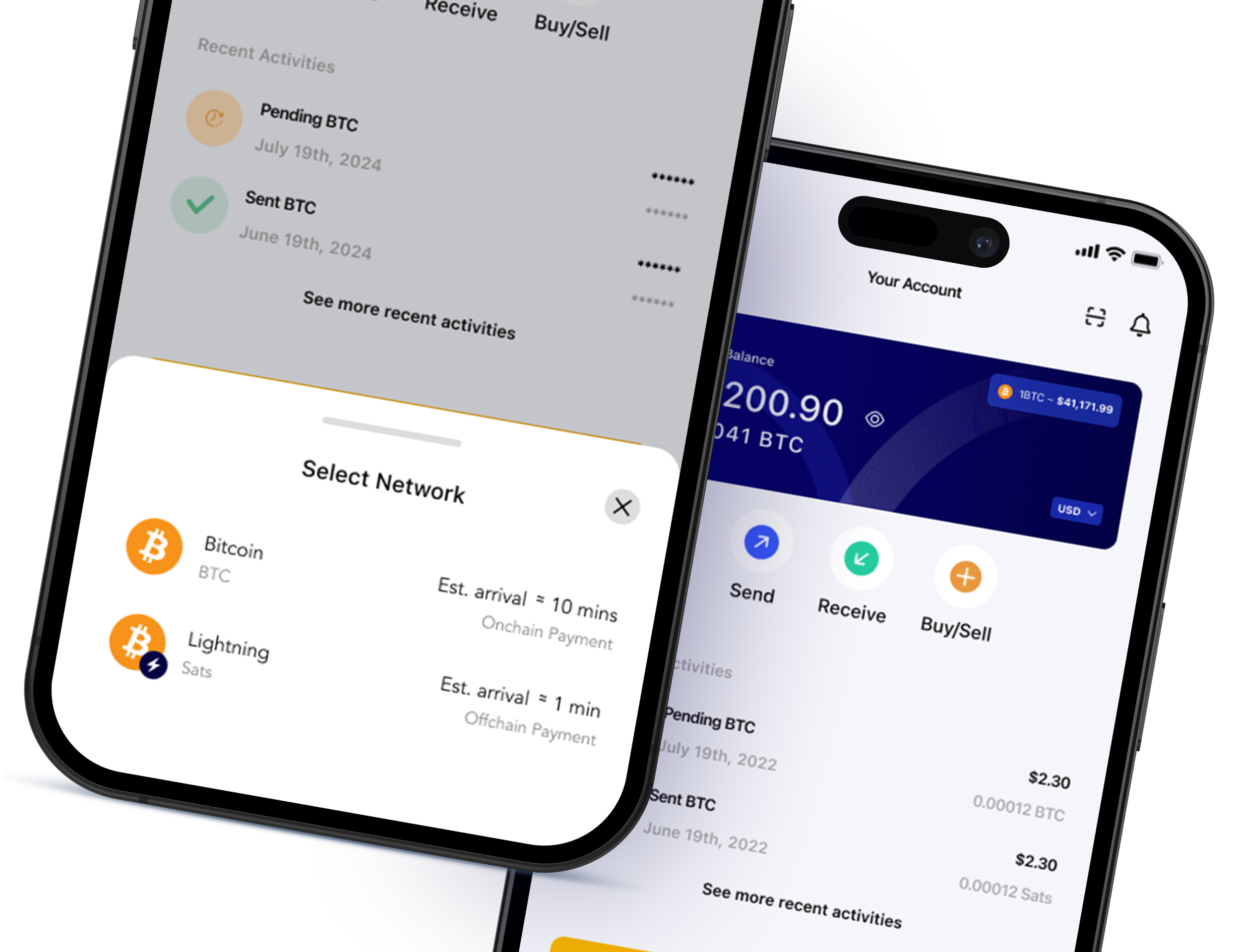 iPayBTC app on two phones